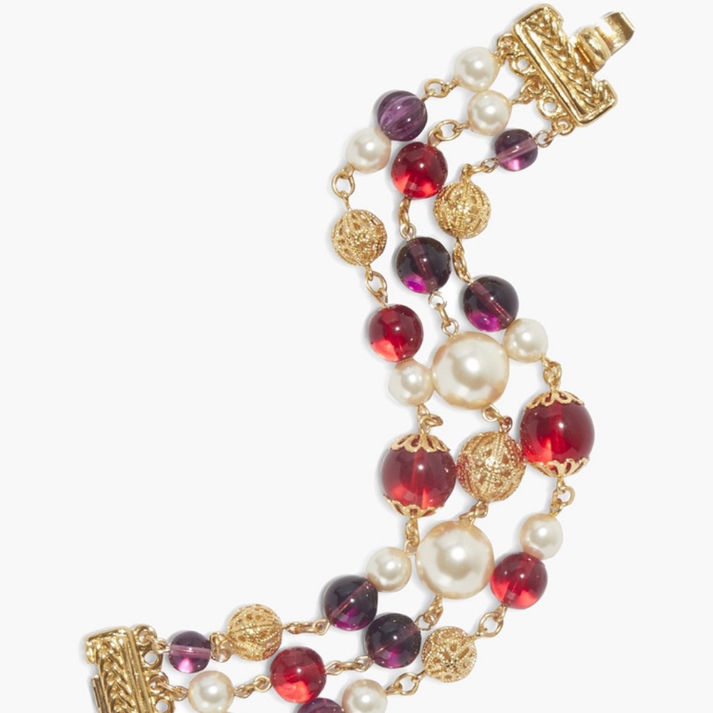 🔖Ben-Amun 24-karat Gold-plated Faux Pearl Ruby Bracelet Designer Red Purple - Picture 11 of 11